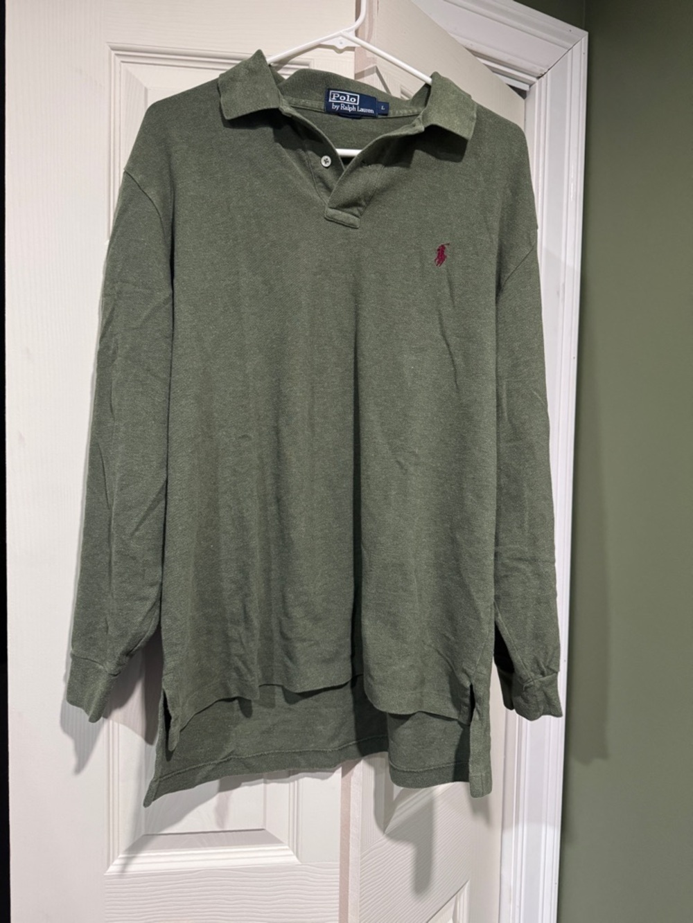 POLO Ralph Lauren Long-Sleeve Polo in Olive with Burgundy Pony